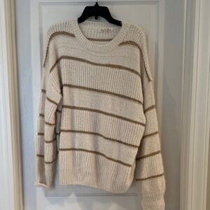 Urban Outfitters Cream and Tan Crewneck Sweater